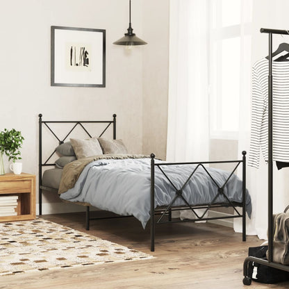 Metal Bed Frame Without Mattress With Footboard Black 80X200Cm