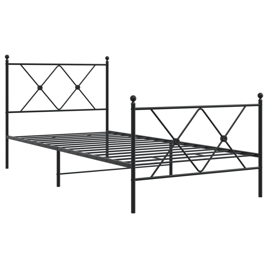 Metal Bed Frame With Headboard And Footboard Black 90X190 Cm Single