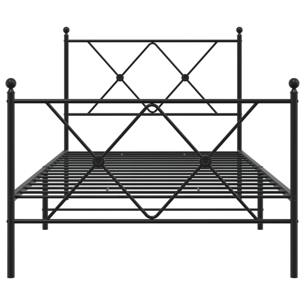 Metal Bed Frame With Headboard And Footboard Black 90X190 Cm Single