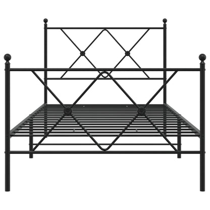 Metal Bed Frame With Headboard And Footboard Black 90X190 Cm Single