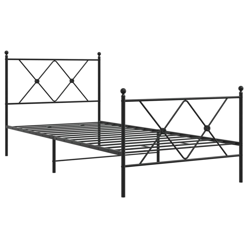 Metal Bed Frame With Headboard And Footboard Black 90X200 Cm