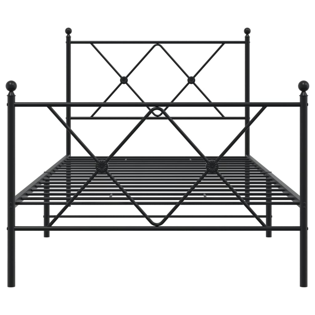 Metal Bed Frame With Headboard And Footboard Black 90X200 Cm