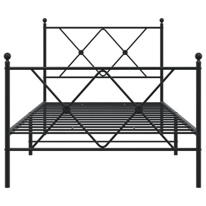 Metal Bed Frame With Headboard And Footboard Black 90X200 Cm