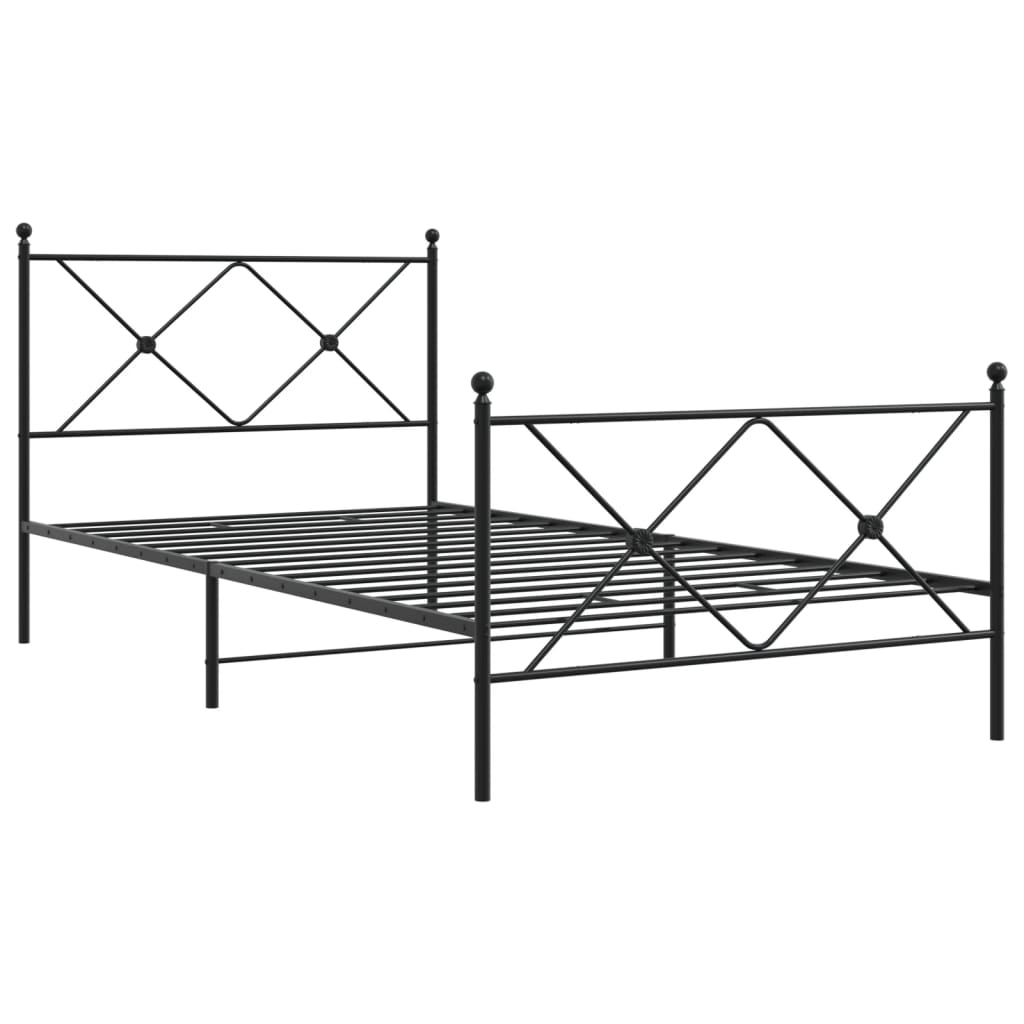 Metal Bed Frame Without Mattress With Footboard Black 100X190Cm