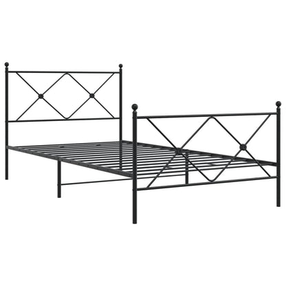 Metal Bed Frame With Headboard And Footboard Black 100X200 Cm