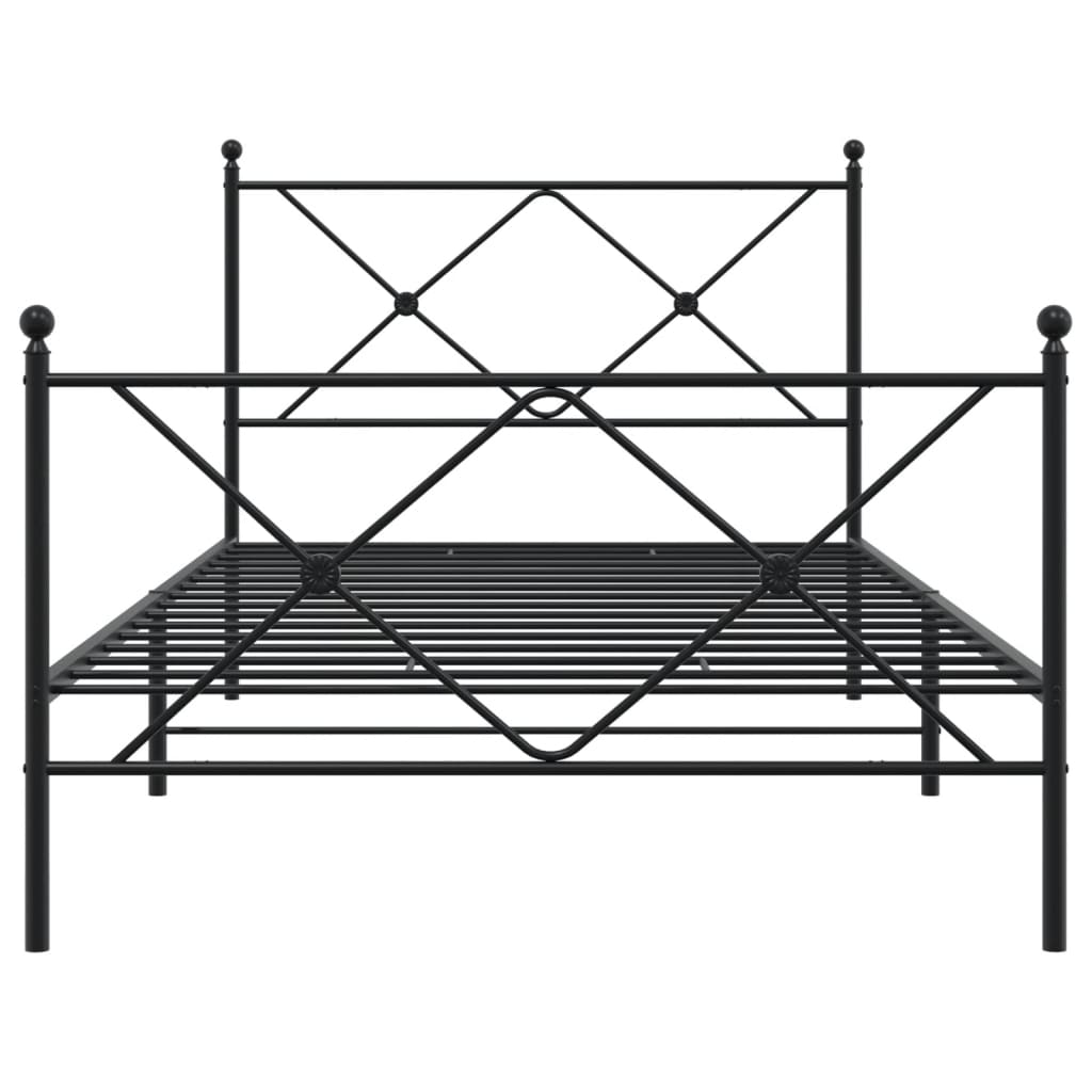 Metal Bed Frame With Headboard And Footboard Black 100X200 Cm