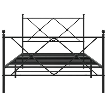 Metal Bed Frame Without Mattress With Footboard Black 107X203Cm