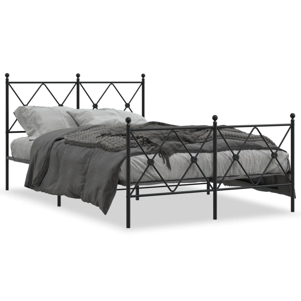 Metal Bed Frame With Headboard And Footboard Black 120X190 Cm Small Double