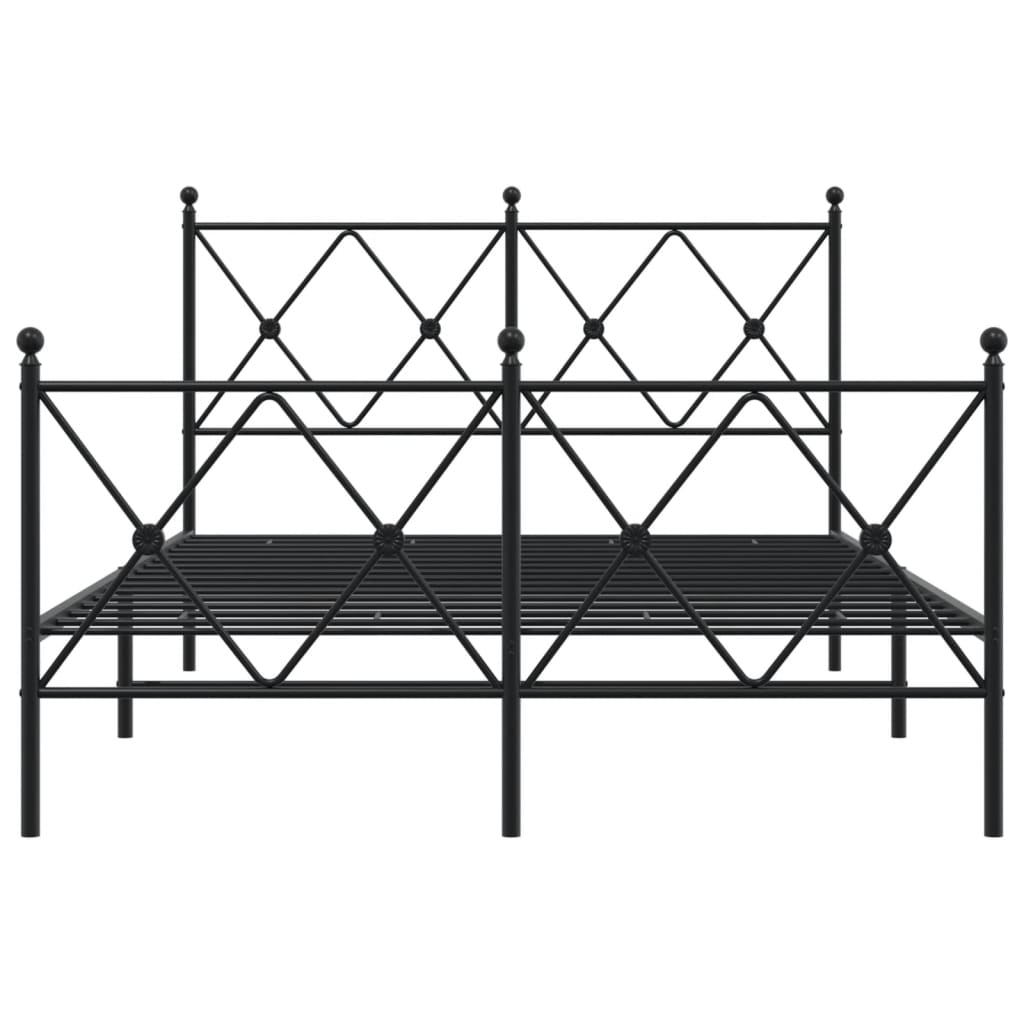 Metal Bed Frame With Headboard And Footboard Black 120X190 Cm Small Double