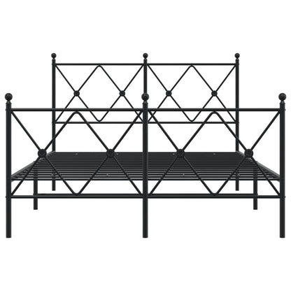 Metal Bed Frame With Headboard And Footboard Black 120X190 Cm Small Double