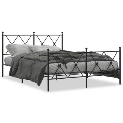 Metal Bed Frame With Headboard And Footboard Black 137X190 Cm