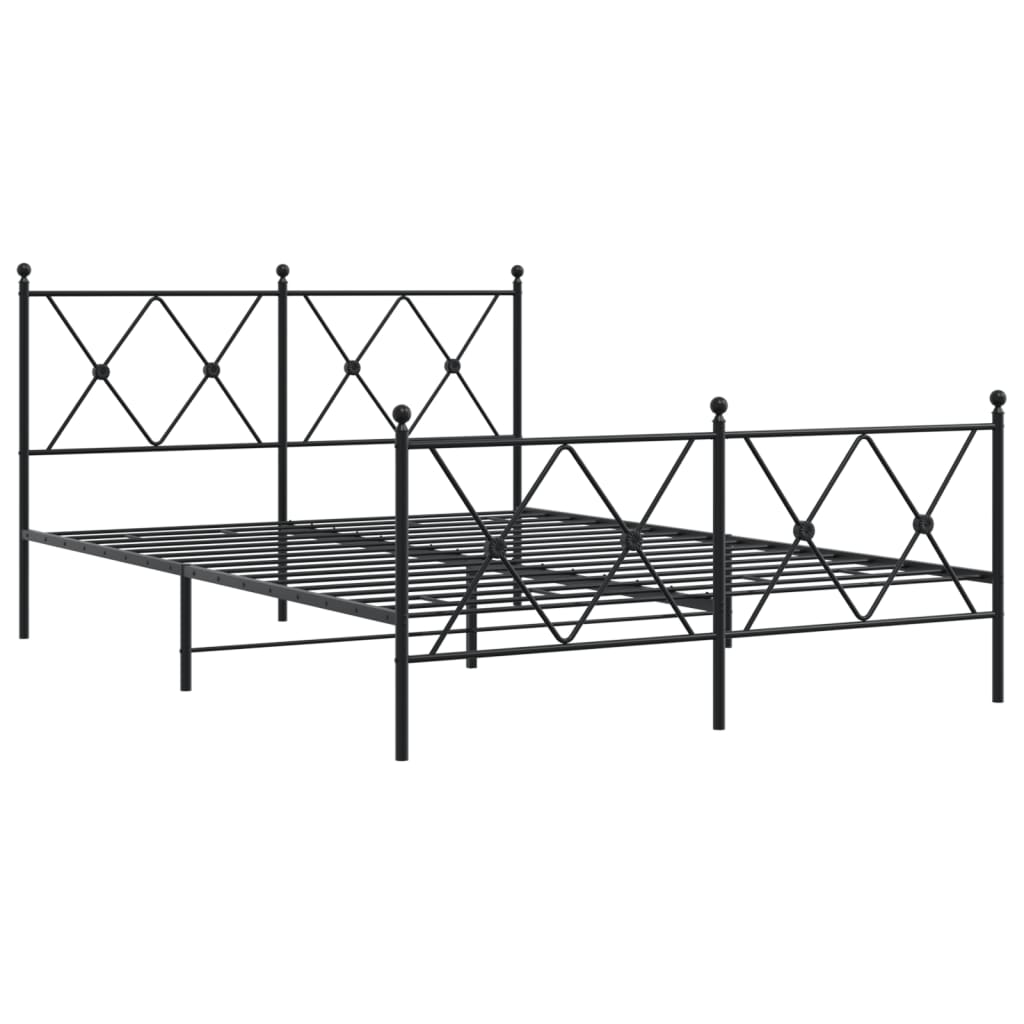 Metal Bed Frame With Headboard And Footboard Black 137X190 Cm