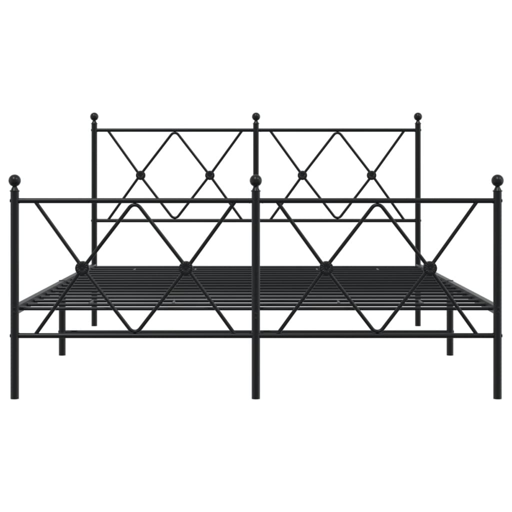 Metal Bed Frame With Headboard And Footboard Black 137X190 Cm