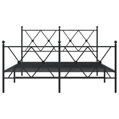 Metal Bed Frame With Headboard And Footboard Black 137X190 Cm