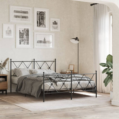 Metal Bed Frame With Headboard And Footboard Black 137X190 Cm