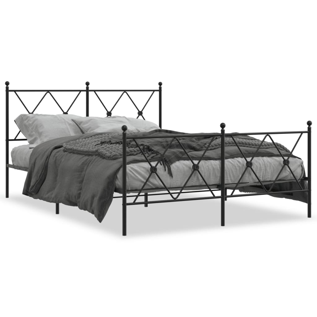 Metal Bed Frame Without Mattress With Footboard Black 140X190Cm