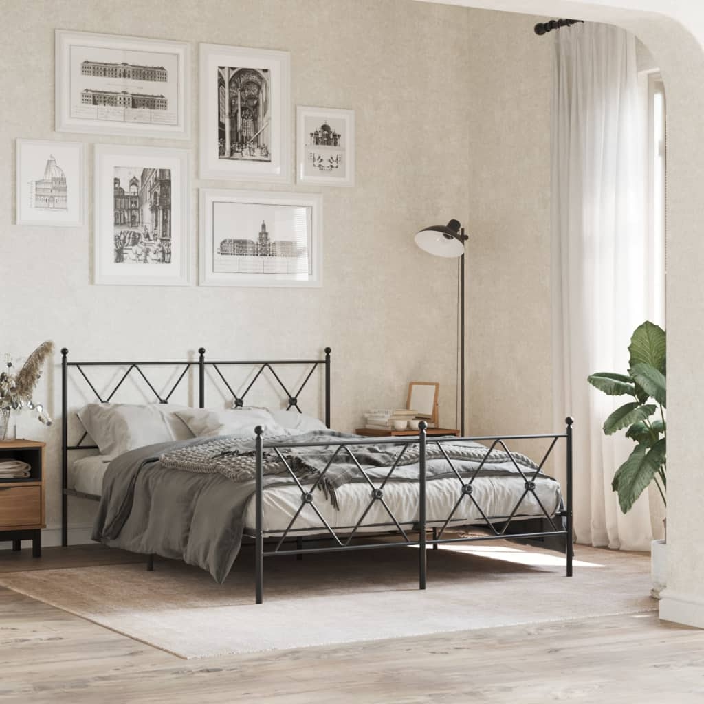 Metal Bed Frame Without Mattress With Footboard Black 140X190Cm