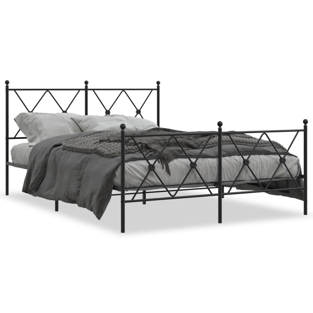 Metal Bed Frame With Headboard And Footboard Black 140X200 Cm