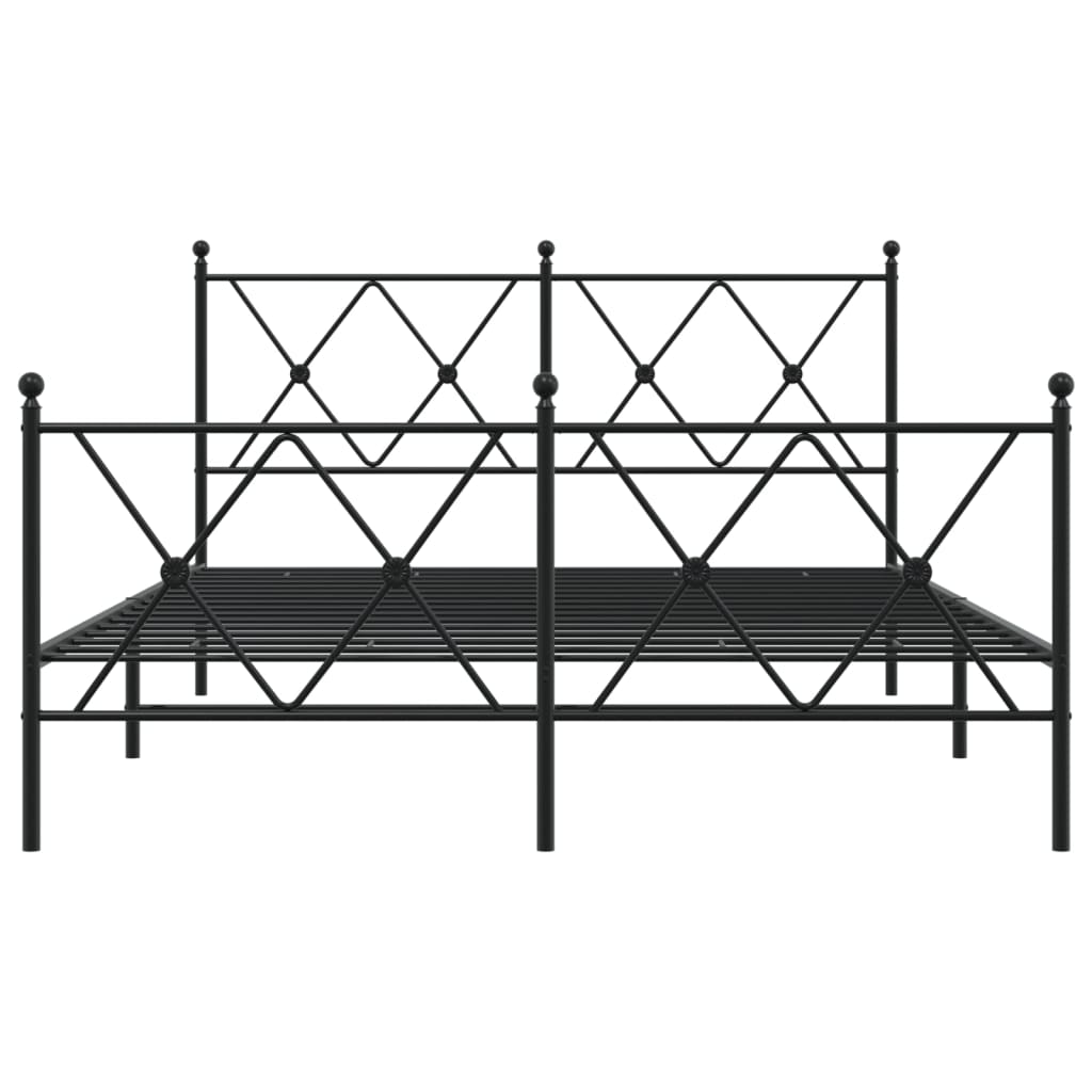 Metal Bed Frame With Headboard And Footboard Black 140X200 Cm