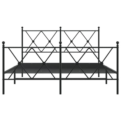 Metal Bed Frame With Headboard And Footboard Black 140X200 Cm