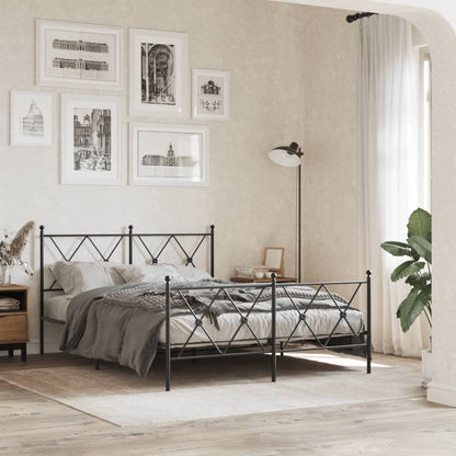 Metal Bed Frame With Headboard And Footboard Black 140X200 Cm