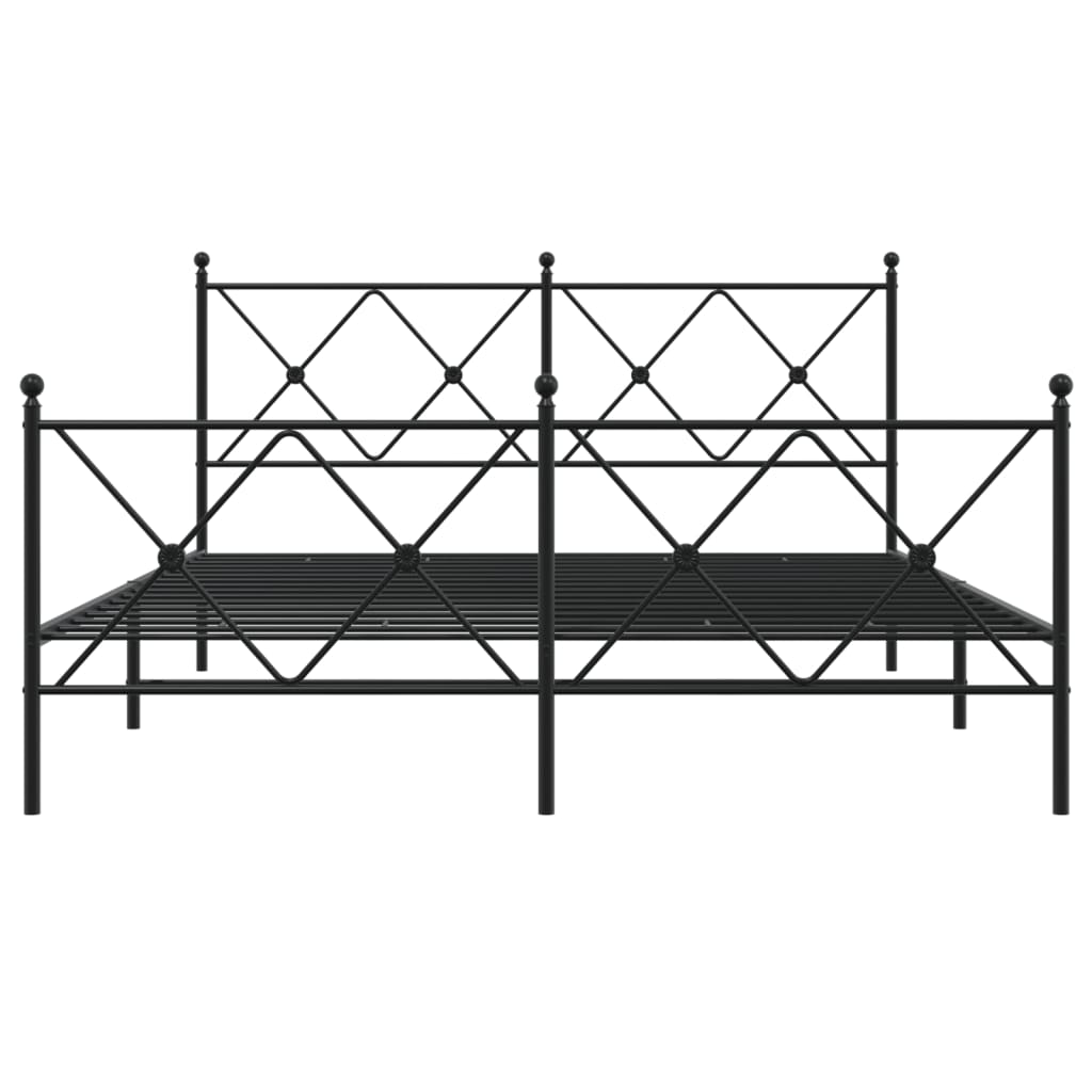 Metal Bed Frame Without Mattress With Footboard Black 150X200Cm