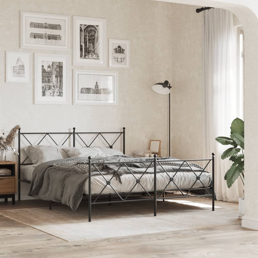 Metal Bed Frame Without Mattress With Footboard Black 150X200Cm