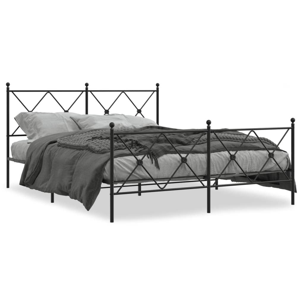 Metal Bed Frame With Headboard And Footboard Black 160X200 Cm