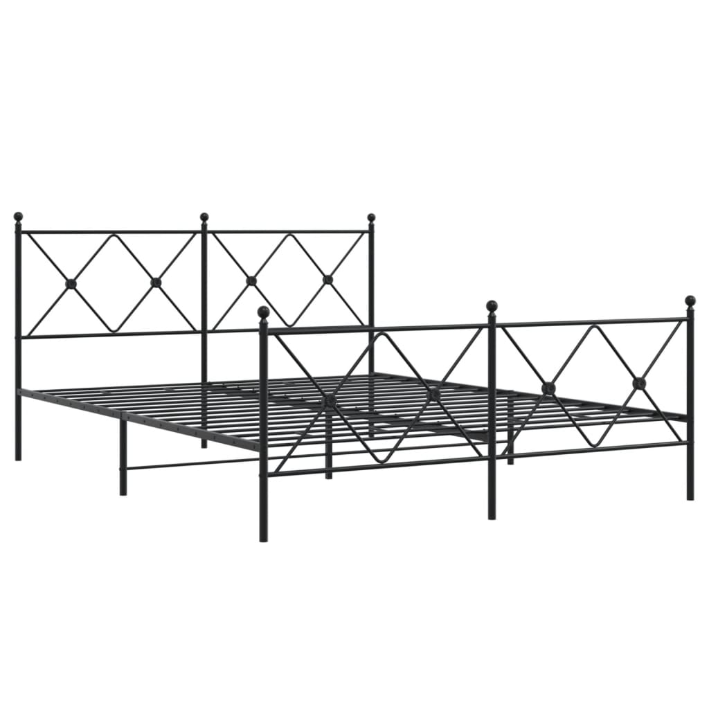 Metal Bed Frame With Headboard And Footboard Black 160X200 Cm