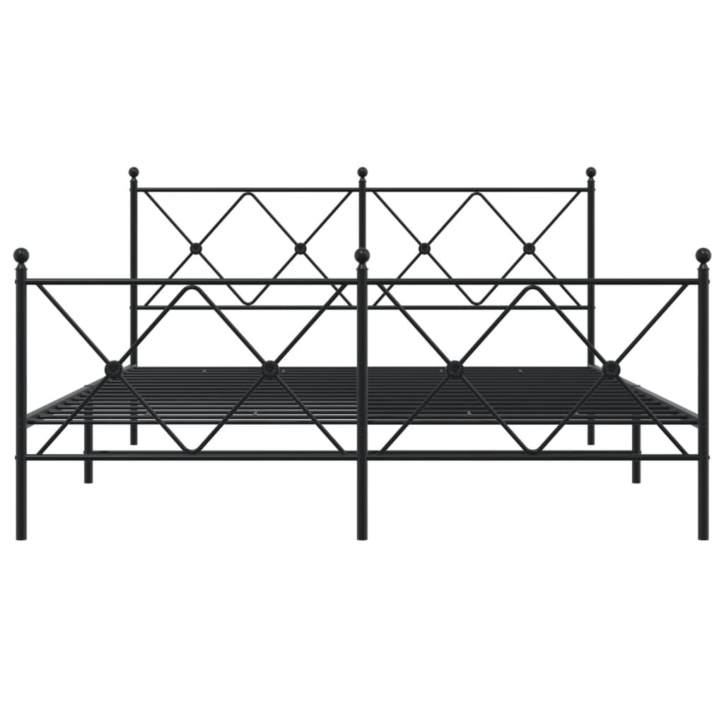 Metal Bed Frame With Headboard And Footboard Black 160X200 Cm