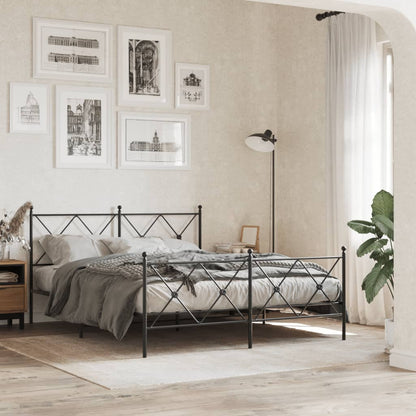 Metal Bed Frame With Headboard And Footboard Black 160X200 Cm