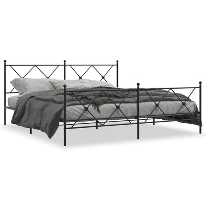 Metal Bed Frame With Headboard And Footboard Black 180X200 Cm Super King