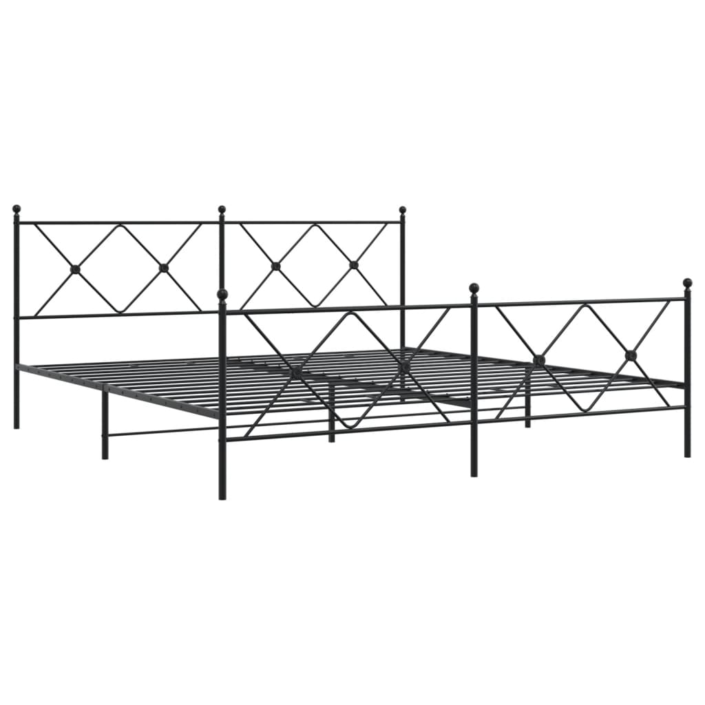 Metal Bed Frame With Headboard And Footboard Black 180X200 Cm Super King