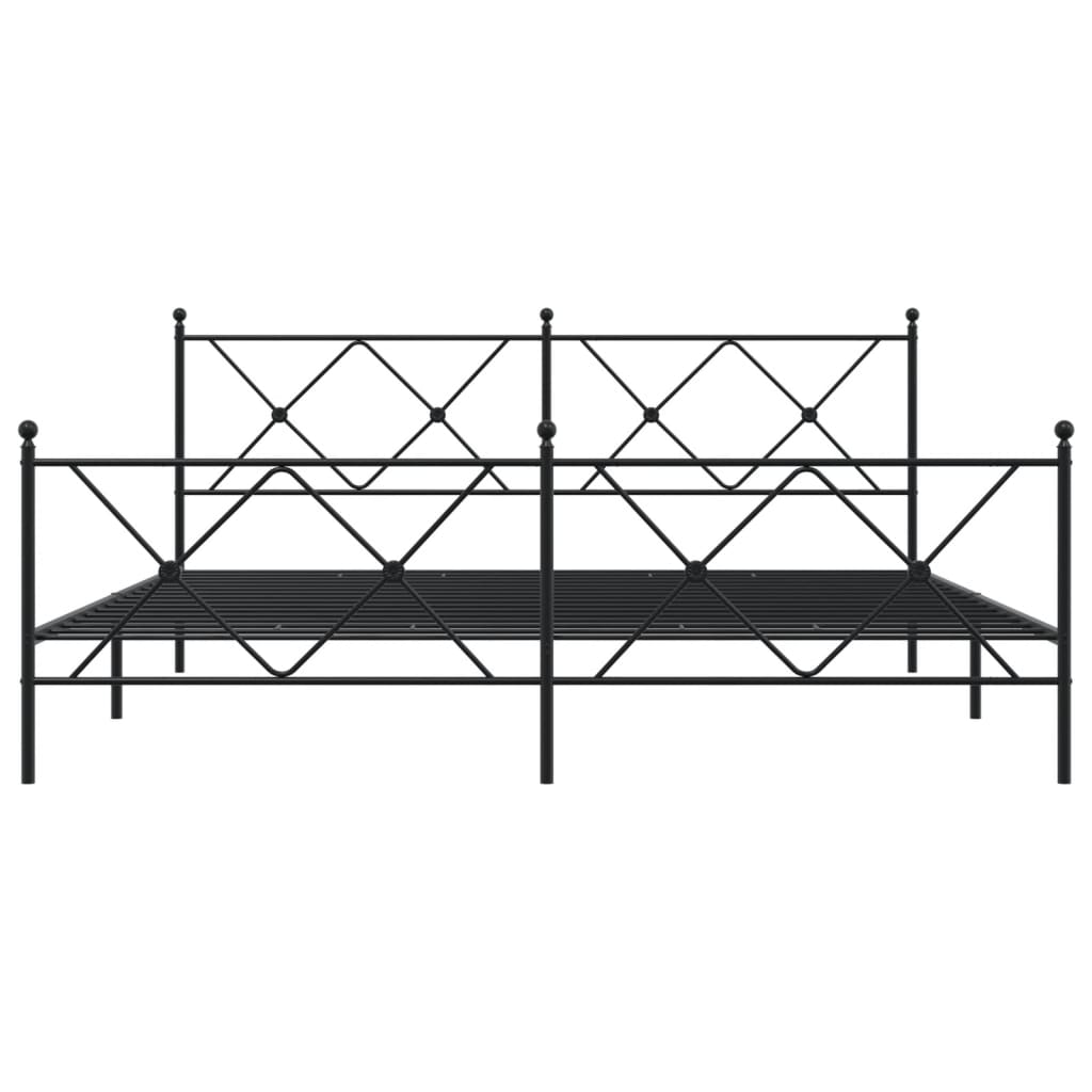 Metal Bed Frame With Headboard And Footboard Black 180X200 Cm Super King