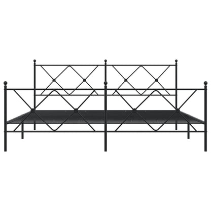 Metal Bed Frame With Headboard And Footboard Black 180X200 Cm Super King