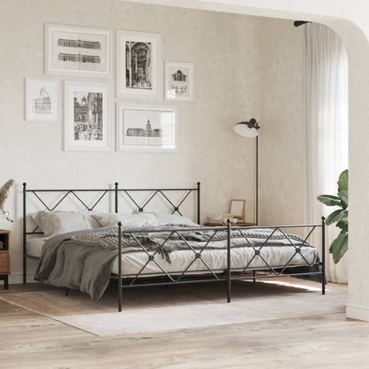 Metal Bed Frame With Headboard And Footboard Black 180X200 Cm Super King