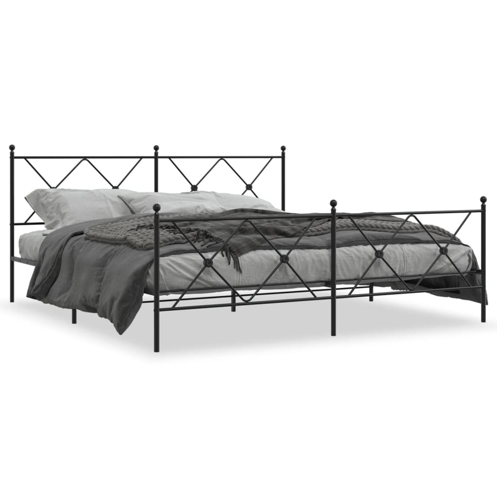 Metal Bed Frame With Headboard And Footboard Black 183X213 Cm