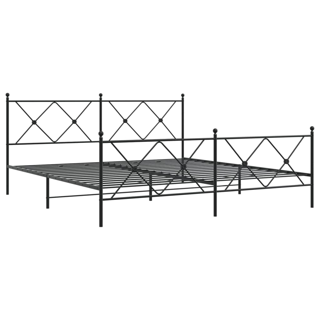 Metal Bed Frame With Headboard And Footboard Black 183X213 Cm