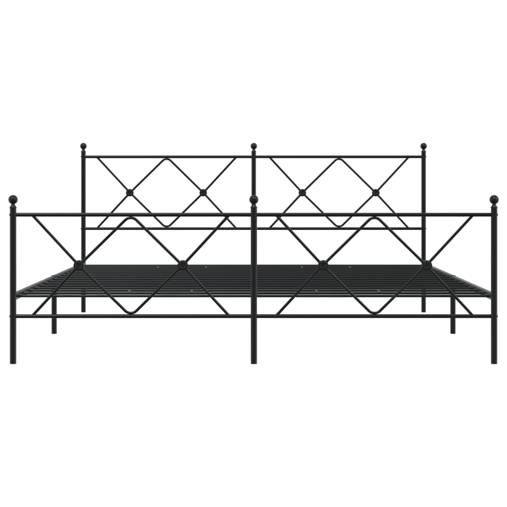 Metal Bed Frame With Headboard And Footboard Black 183X213 Cm