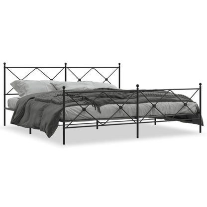 Metal Bed Frame With Headboard And Footboard Black 193X203 Cm