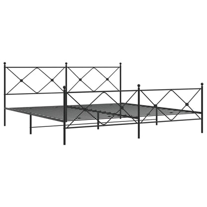 Metal Bed Frame With Headboard And Footboard Black 193X203 Cm