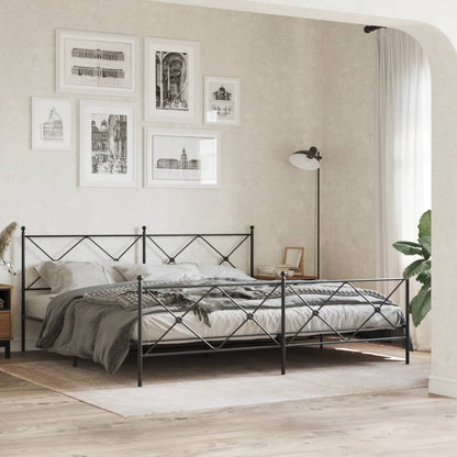 Metal Bed Frame With Headboard And Footboard Black 193X203 Cm