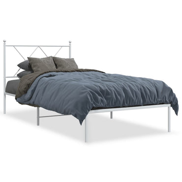 Metal Bed Frame With Headboard White 90X190 Cm Single