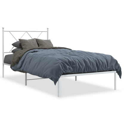 Metal Bed Frame With Headboard White 90X190 Cm Single