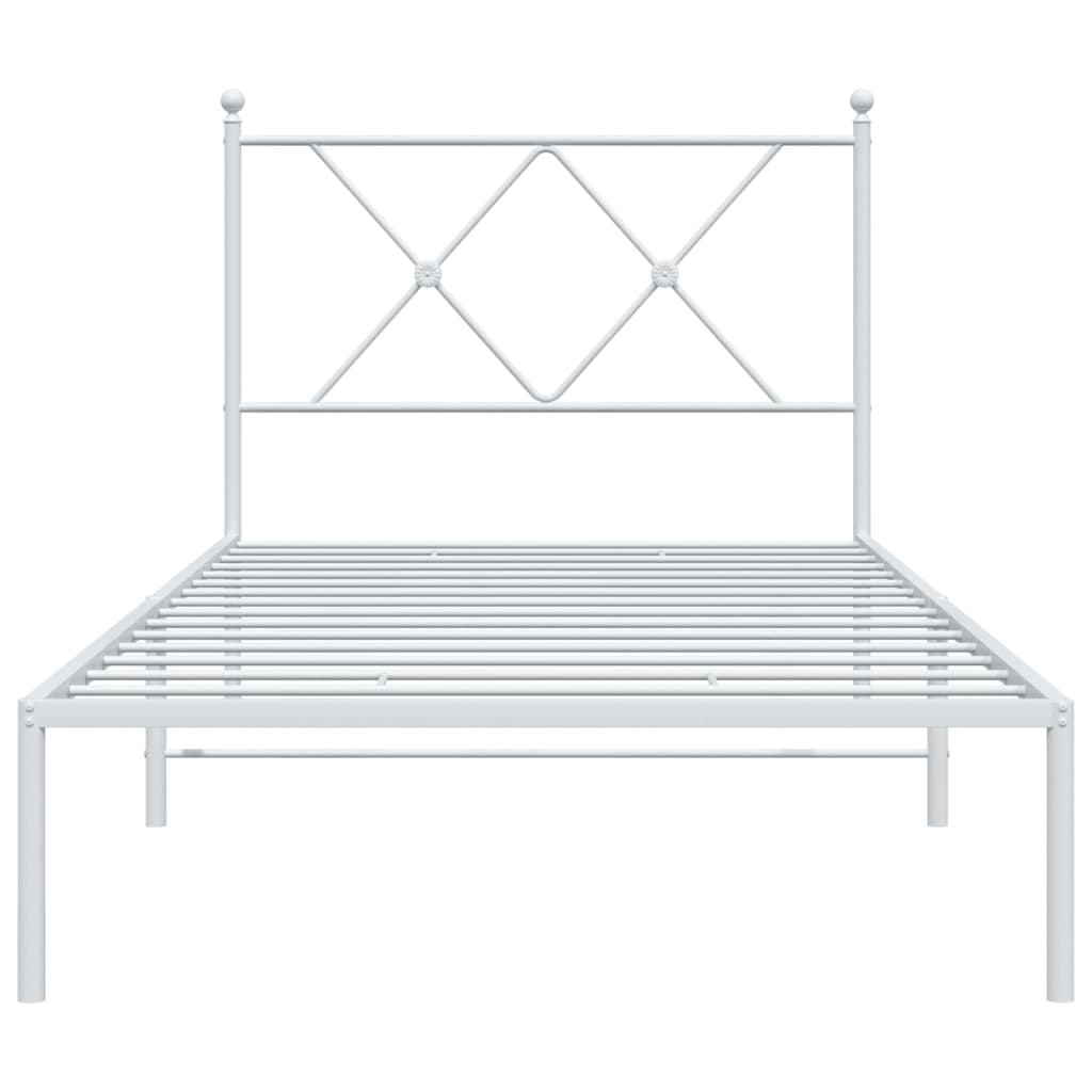 Metal Bed Frame With Headboard White 90X190 Cm Single