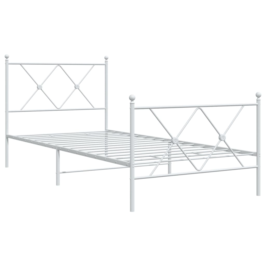 Metal Bed Frame With Headboard And Footboard White 90X190 Cm Single