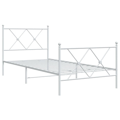 Metal Bed Frame With Headboard And Footboard White 90X190 Cm Single