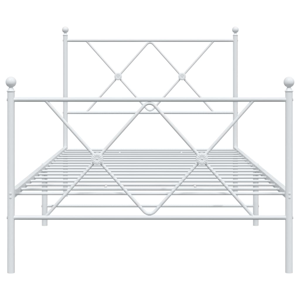 Metal Bed Frame With Headboard And Footboard White 90X190 Cm Single