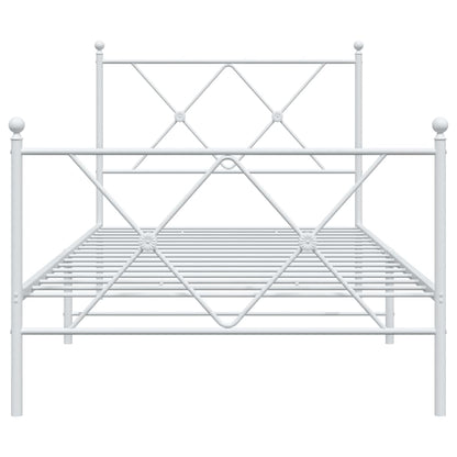 Metal Bed Frame With Headboard And Footboard White 90X190 Cm Single