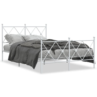 Metal Bed Frame With Headboard And Footboard White 120X190 Cm Small Double